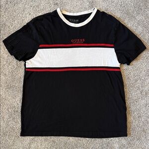 Guess Black Tee with White and Red Stripes